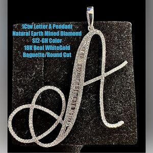 1 Carat Letter A ( cursive) Natural Earth Mined Diamond Pendant Only